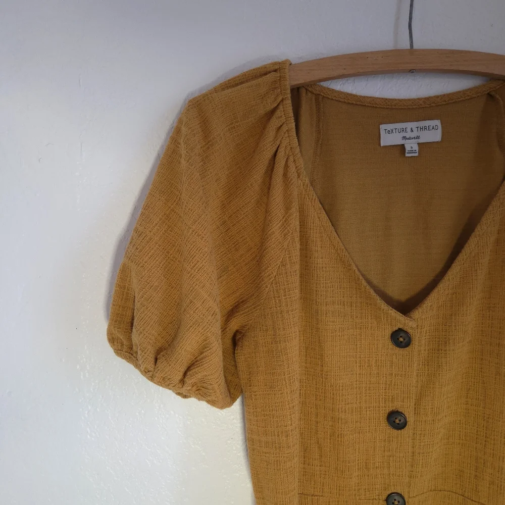 Madewell Texture & Thread Yellow Puff Sleeves Summer Midi Dress WomensSize Small - Picture 4 of 16